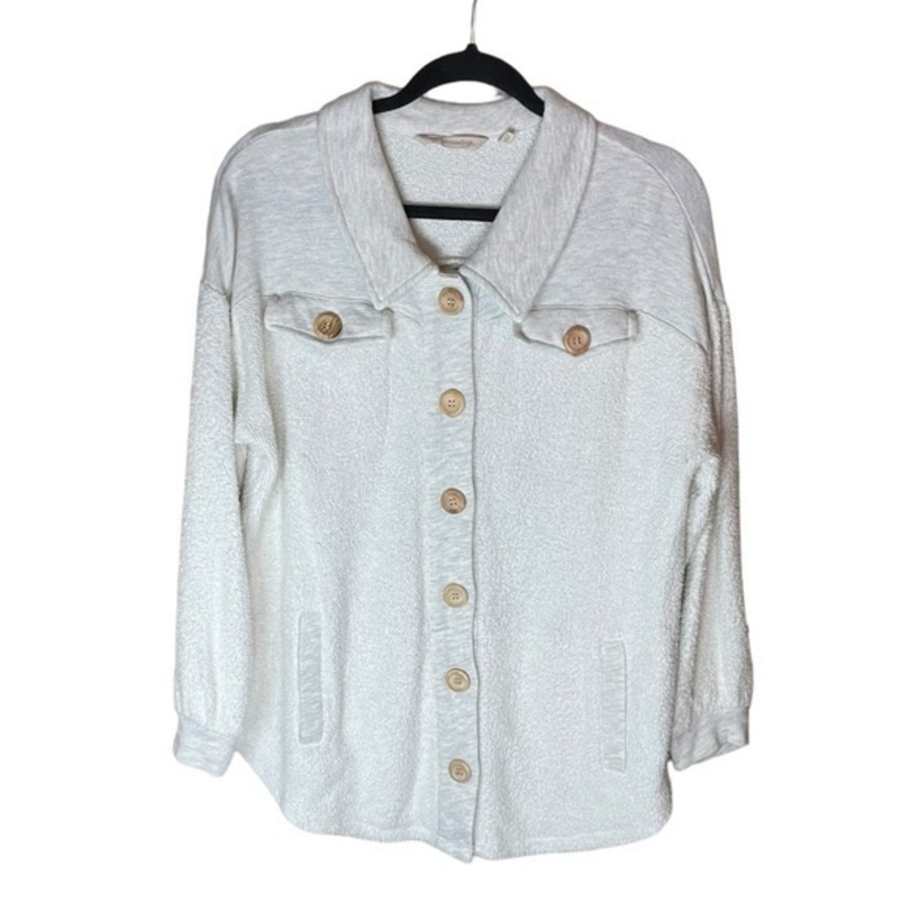 Soft Surroundings Terry Knit Wooden Button‎ Front Shirt Jacket Shacket Size PXL